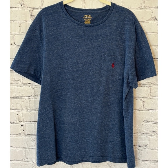 Polo Ralph Lauren Men’s Blue Heathered Jersey Pocket T-Shirt (Size L) - Picture 1 of 7
